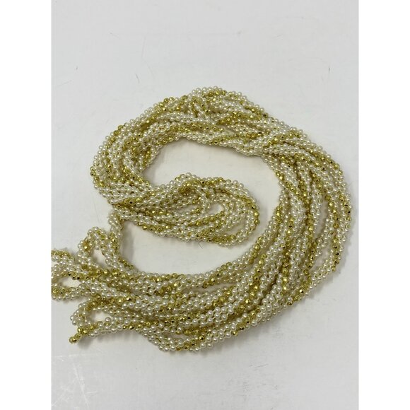 Vintage Faux Pearl & Gold Beaded Garland 15.5 Feet Twisted Strands Christmas - Picture 7 of 9